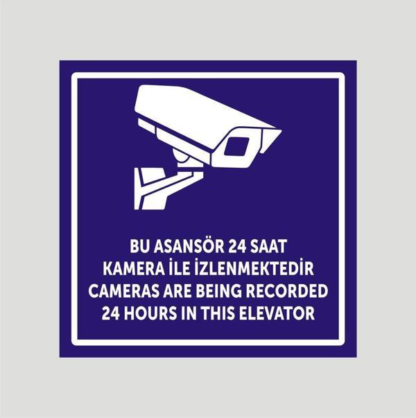 yüksel34 15Cm*15Cm Asansör Kamera İle 24 Saat İzlenmektedir Mavi Renk Levha ,Aliminyum Parlak Levhaya Baskı - Image 1