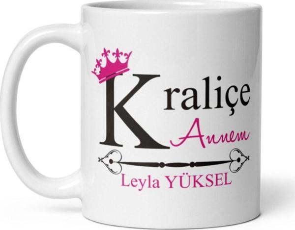yüksel34 Annelere Özel Isim Baskılı Kraliçe Annem Seramik Bardağı - Image 1