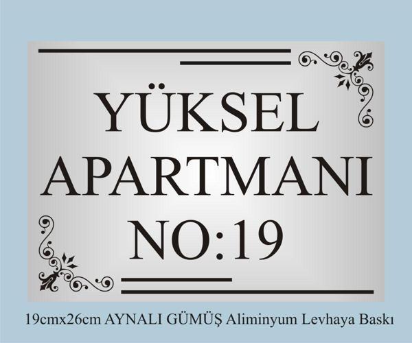 yüksel34 Apartman Kapısı İsimliği 26Cm*19Cm Aynalı Gümüş Aliminyum Levha - Image 1