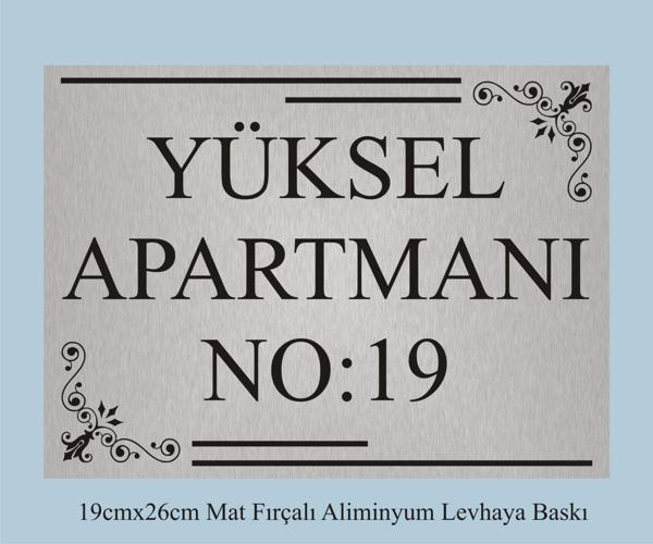 yüksel34 Apartman Kapısı İsimliği 26Cm*19Cm Fırçalı Mat Gri Aliminyum Levha - Image 1