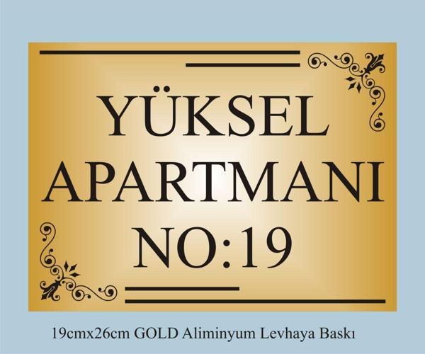 yüksel34 Apartman Kapısı İsimliği 26Cm*19Cm Gold Aliminyum Levha - Image 1