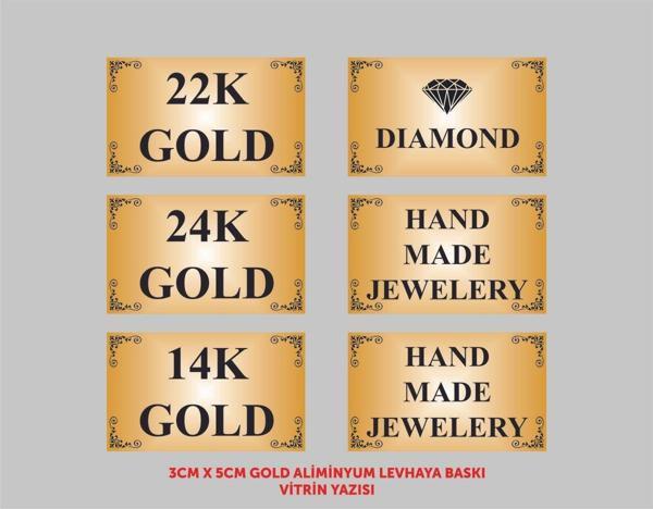 yüksel34 Kuyumcu Vitrin Yazıları 6Lı Set 3Cmx5Xm Gold Aliminyum Levhaya Baskı - Image 1