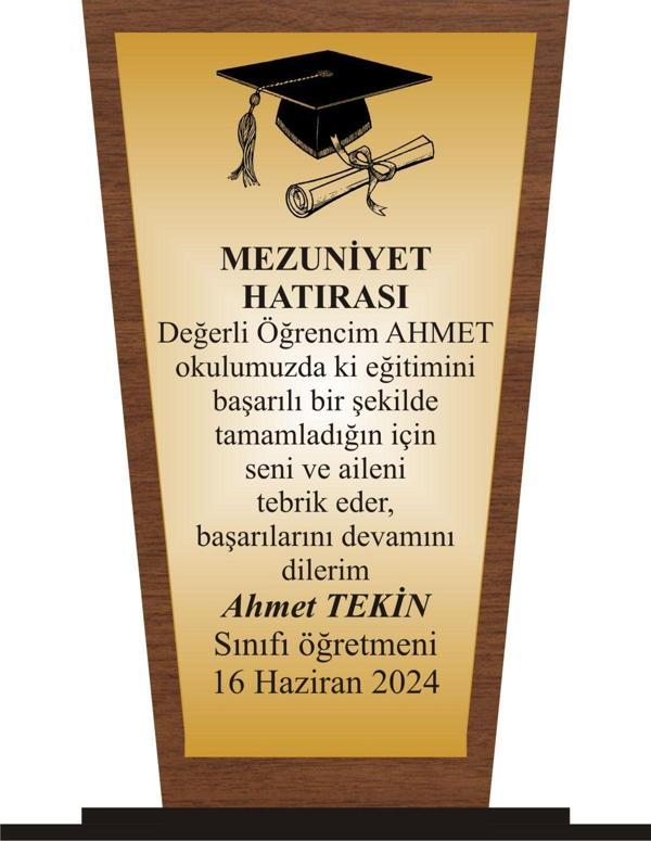 yüksel34 Öğrenci Mezuniyet  Plaketi Ahşap Mdf Gold Levhaya Baskılı  ,Kişiye Özel İsim Baskısı Yapılabilir - Image 1