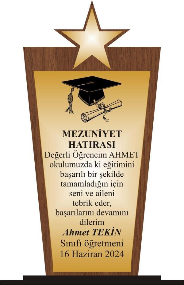 yüksel34 Öğrenci Mezuniyet Plaketi Ahşap Mdf Gold Levhaya Baskılı  ,Kişiye Özel İsim Baskısı Yapılabilir - Image 1