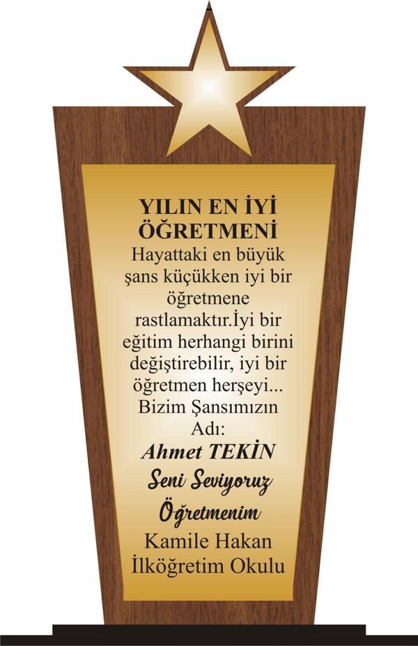 yüksel34 Öğretmen Plaketi Ahşap Mdf Gold Levhaya Baskılı  ,Kişiye Özel İsim Baskısı Yapılabilir - Image 1