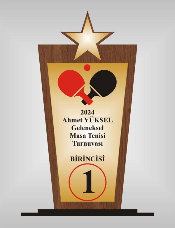 yüksel34 Masa Tenisi Turnuvası Plaketi Ahşap Mdf Gold Levhaya Baskılı Kişiye Özel İsim Baskılı - Image 1