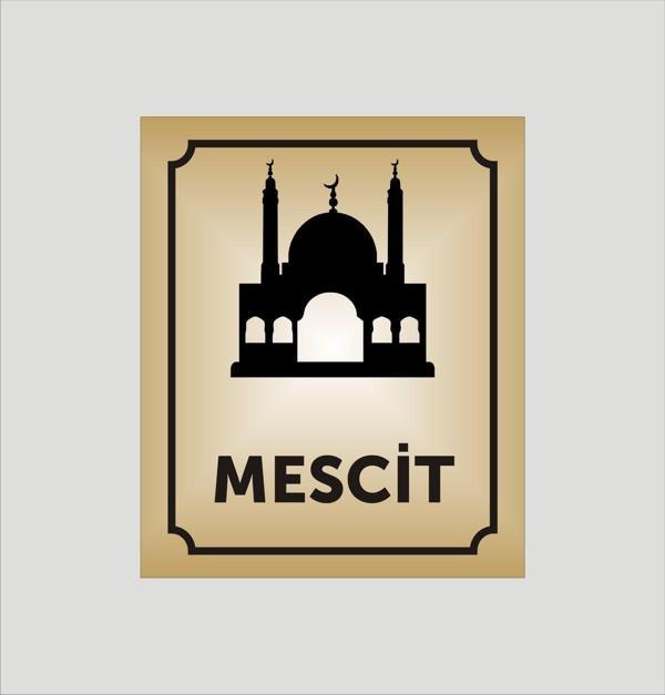 yüksel34 Mescit Yazılı Kapı Levhası 10*12 Cm Alüminyum Gold Levha - Image 1