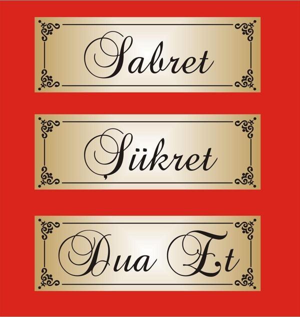 yüksel34 Sabret , Şükret , Dua Et , 3Lü Alüminyum Aynalı Gold Metal - Image 1
