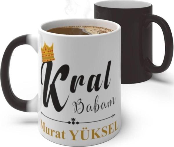 yüksel34 Sihirli Siyah Bardak Kişiye Özel Isim Yazılabilir Kral Babam Seramik Bardağı - Image 1
