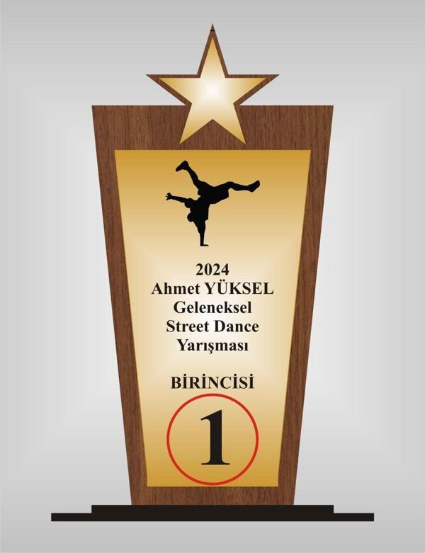 yüksel34 Street Dans Yarışması Plaketi , Ahşap Mdf Gold Levhaya Baskılı  ,Kişiye Özel İsim Baskı - Image 1