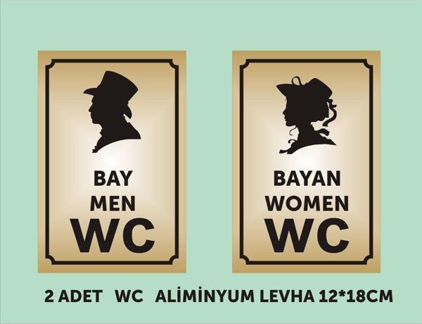 yüksel34 Wc Tuvalet Tabelası Bay+Bayan 12*18 Cm Alüminyum Gold Levha - Image 1