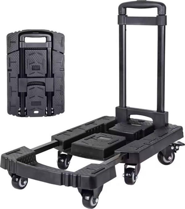 Balatlı 6 Tekerlekli Ayarlanabilir Ve Katlanabilir Paket Koli Taşıma Arabası 200 Kg - Siyah - Image 1