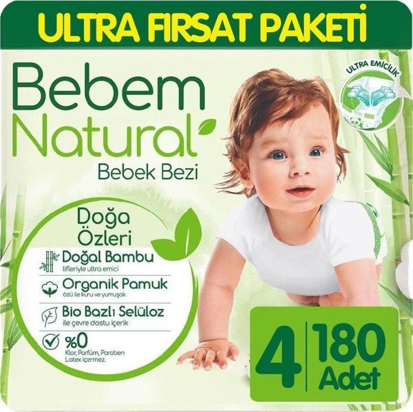 Bebem Natural Bebek Bezi Ultra Fırsat Paketi 4 Beden 90x2 180 Adet - Image 1