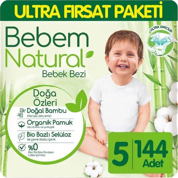 Bebem Natural Bebek Bezi Ultra Fırsat Paketi 5 Beden 72x2 144 Adet - Image 1