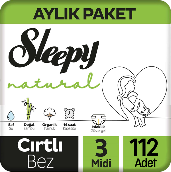 Sleepy Natural 3 Beden Midi Bebek Bezi 112 Adet - Image 1
