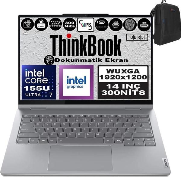 Lenovo Thinkbook 14 2-In-1 G4 Iml Intel Core Ultra 7 155U 96GB Ddr5 4tb SSD 14" Dokunmatik Wuxga 300NITS IPS Windows 11 Home Taşınabilir Bilgisayar 21MX002VTRH34 + Zetta Çanta - Image 1