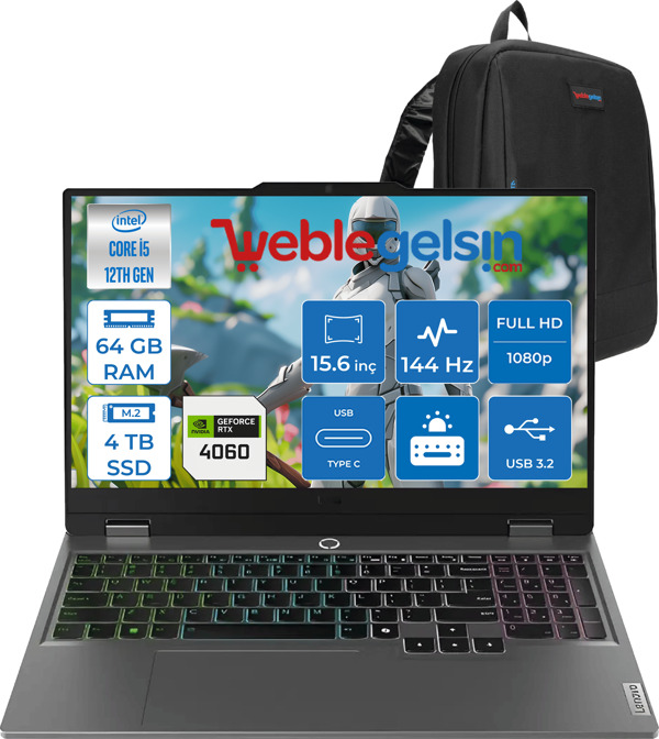 Lenovo loq 15IAX9 I5 12450HX 64GB DDR5 4TB SSD RTX4060 8GB (105W) 15.6″ FHD Freedos 15.6" IPS FHD 144HZ 883GS007XTRF14 - Image 1