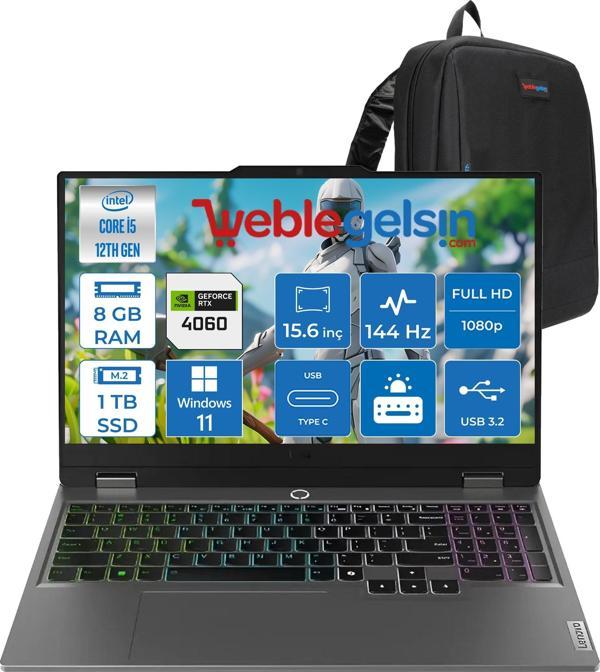 Lenovo loq 15IAX9 I5 12450HX 8GB   1TB SSD RTX4060 8GB (105W) 15.6″ FHD Windows11Pro 15.6" IPS FHD 144HZ 883GS007XTRWP01 - Image 1