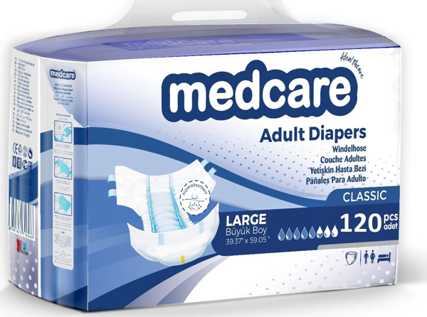 Medcare Belbantlı Classic Hasta Bezi 120 Adet Large - Image 1