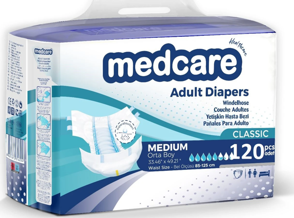 Medcare Belbantlı Classic Hasta Bezi 120 Adet Medium - Image 1