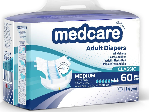 Medcare Belbantlı Classic Hasta Bezi 60 Adet Medium - Image 1