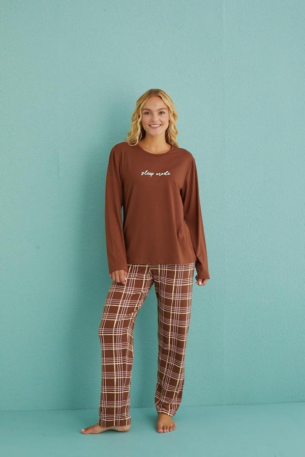 Gd Goldoremi 50902-53 Kadın Sleep Mode Ekose Uzun Kollu Pijama Takım - Image 1