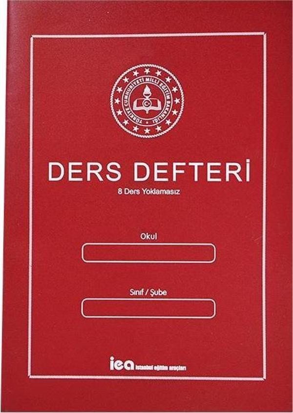 8 Ders Yoklamasız Ders Defteri Kırmızı Plastik Kapaklı - Image 1