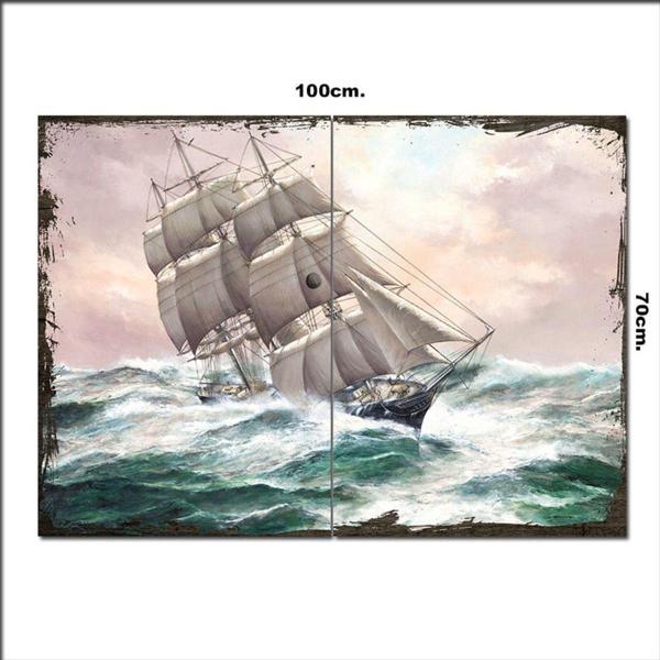 Bedeko Ahşap Tablo Batmak İle Mücadele Eden Gemi Desenli 70*100Cm - Image 1