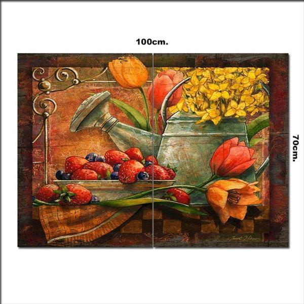Bedeko Ahşap Tablo Çilek Ve Çiçekler Tarz 70*100Cm - Image 1
