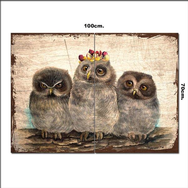 Bedeko Ahşap Tablo 3 Sevimli Baykuş Tarz 70*100Cm - Image 1
