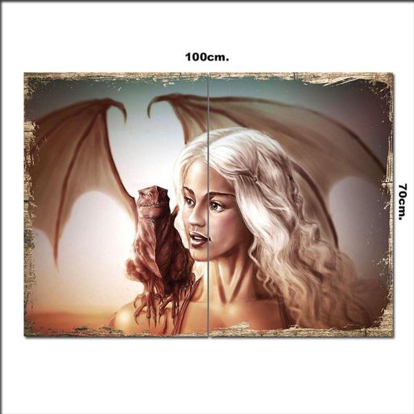 Bedeko Ahşap Tablo Daenerys Targaryen Ve Ejderha 70*100Cm - Image 1