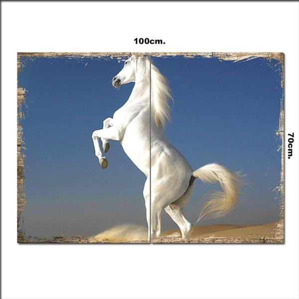Bedeko Ahşap Tablo Beyaz At 70*100Cm - Image 1