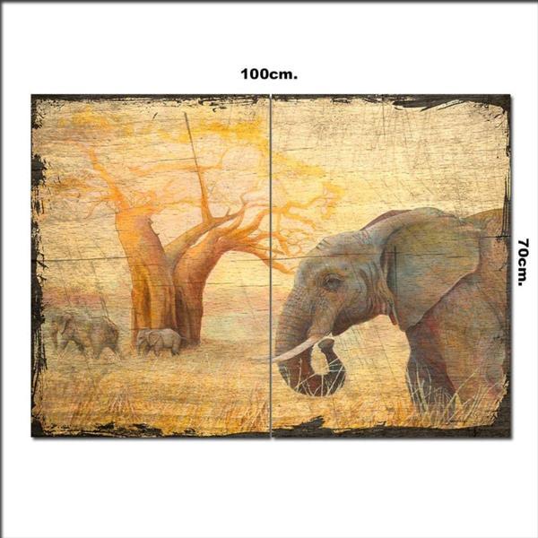 Bedeko Ahşap Tablo Afrikada Filler Şekilli 70*100Cm - Image 1