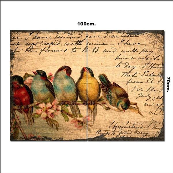 Bedeko Ahşap Tablo Daldaki Kuşlar Mektup Şekilli 70*100Cm - Image 1