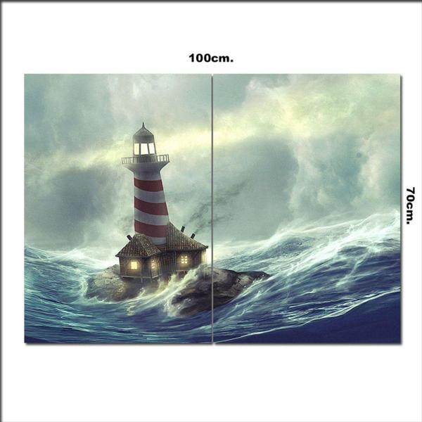 Bedeko Ahşap Tablo Dalgalarda Deniz Feneri 70*100Cm - Image 1