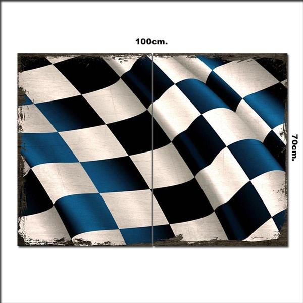 Bedeko Ahşap Tablo Dalgalı Damalı Bayrak Şekilli 70*100Cm - Image 1