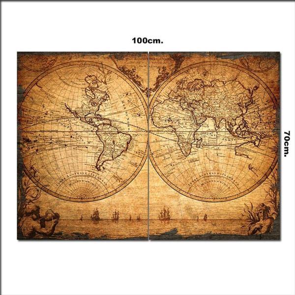Bedeko Ahşap Tablo Ahşap Mitolojik Dünya Haritası Şekilli 70*100Cm - Image 1