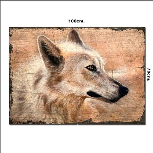 Bedeko Ahşap Tablo Beyaz Kurt Desenli 70*100Cm - Image 1