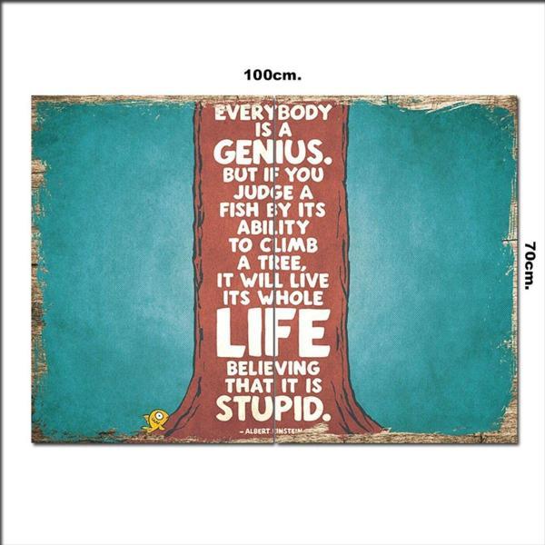 Bedeko Ahşap Tablo Albert Einstein Ve Balık 70*100Cm - Image 1