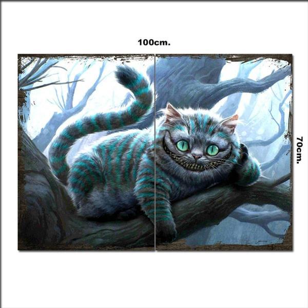 Bedeko Ahşap Tablo Alice Harikalar Diyarında Kedi Baskılı 70*100Cm - Image 1