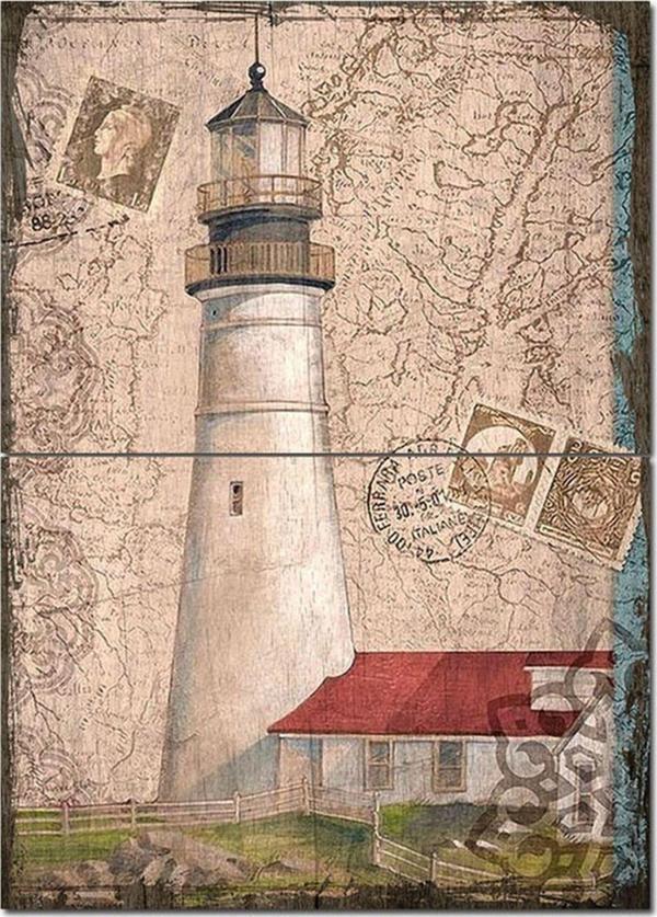 Bedeko Ahşap Tablo Deniz Fenerli Kart Postal Modern Mdf Tablo - Image 1