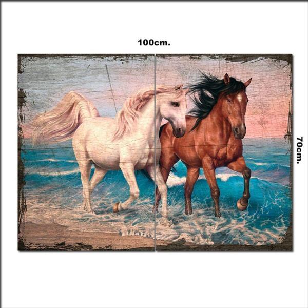 Bedeko Ahşap Tablo Deniz Kenarında Atlar Şekilli 70*100Cm - Image 1