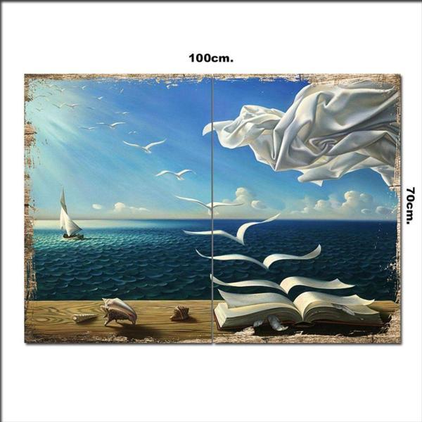 Bedeko Ahşap Tablo Deniz Ve Kitap 70*100Cm - Image 1
