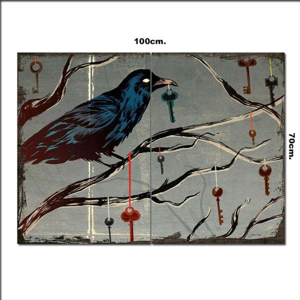Bedeko Ahşap Tablo Anahtarcı Karga Şekilli 70*100Cm - Image 1