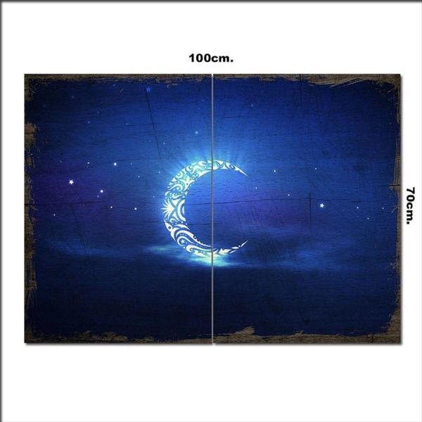 Bedeko Ahşap Tablo Desenli Mavi Ay Tarz 70*100Cm - Image 1