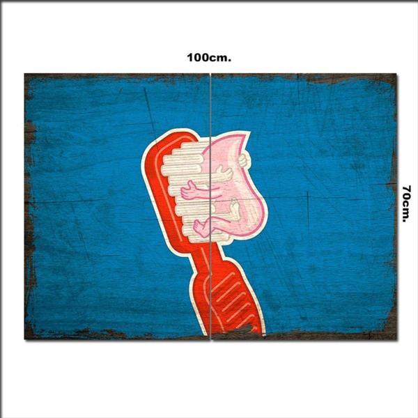 Bedeko Ahşap Tablo Diş Fırçası Macun Aşkı Baskılı 70*100Cm - Image 1