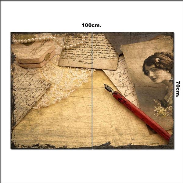 Bedeko Ahşap Tablo Divit Kalemi Aşk Mektupları Tarz 70*100Cm - Image 1