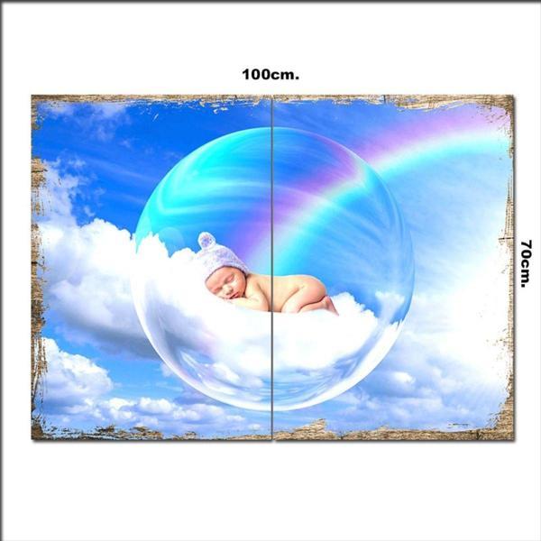 Bedeko Ahşap Tablo Bulutun Üstündeki Uyuyan Bebek 70*100Cm - Image 1