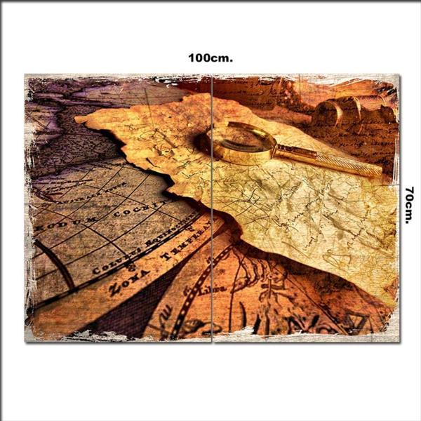 Bedeko Ahşap Tablo Büyüteç Ve Haritalar Şekilli 70*100Cm - Image 1