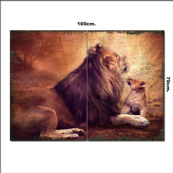Bedeko Ahşap Tablo Aslan Ve Yavrusu Şekilli 70*100Cm - Image 1